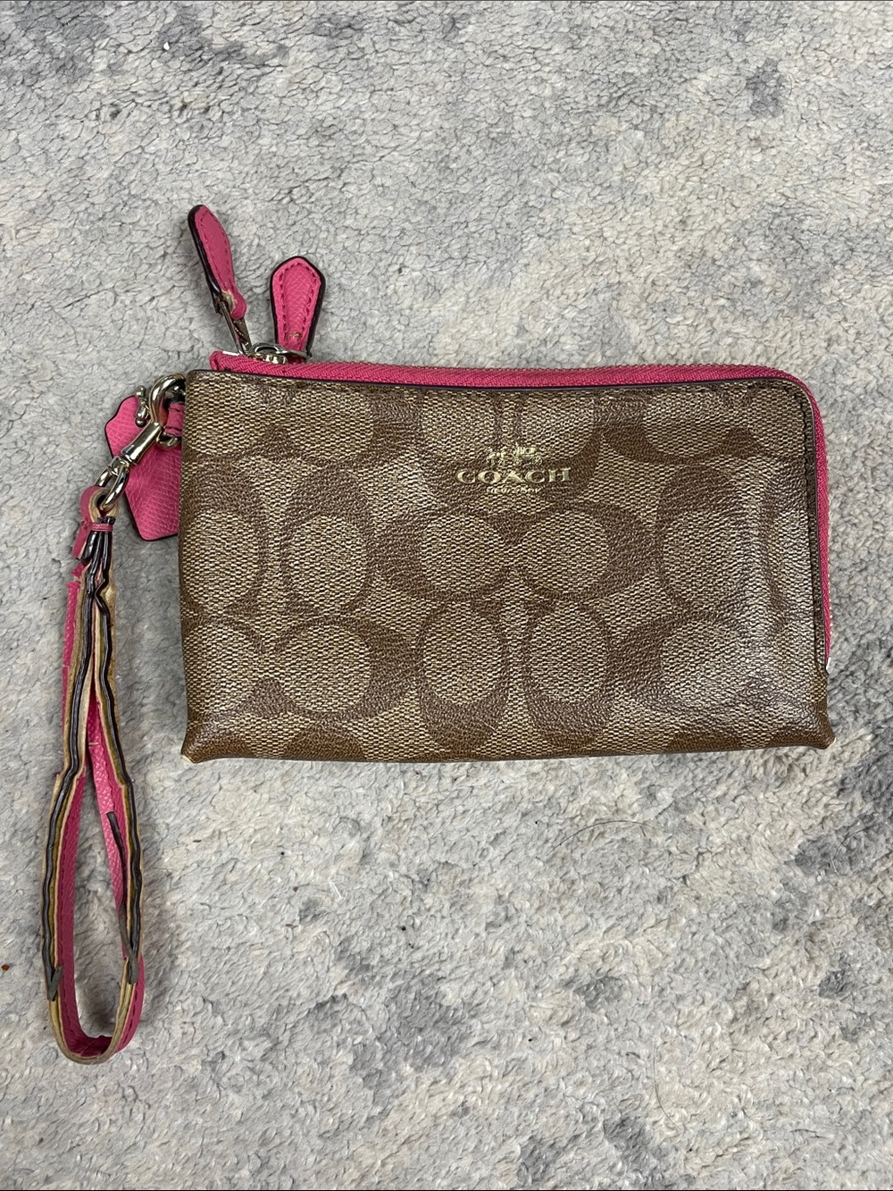 Coach Signature Double Corner Zip Wristlet Wallet Coated Canvas F64131